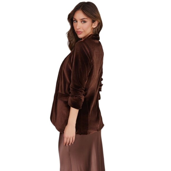 VENTI SEI (Venti6) Chocolate Brown Ruched Sleeve Velvet Blazer 80172-VELVET - Picture 4 of 5